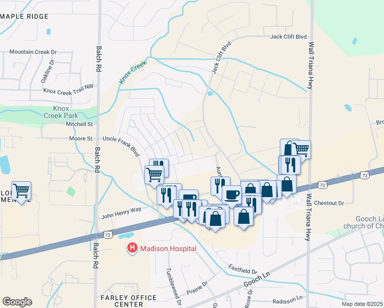 map of restaurants, bars, coffee shops, grocery stores, and more near 8142 U.S. 72 in Madison