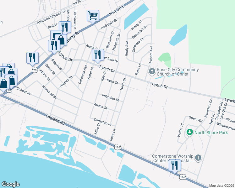 map of restaurants, bars, coffee shops, grocery stores, and more near 411 Healy Street in North Little Rock
