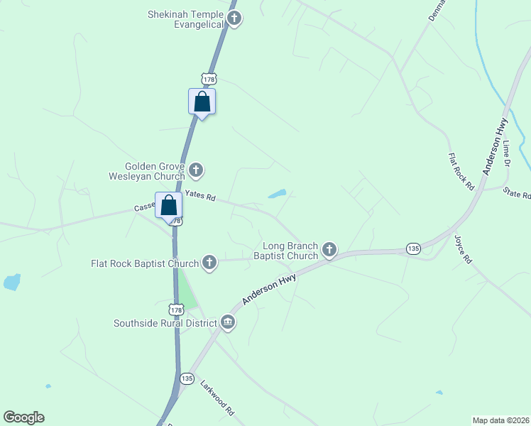 map of restaurants, bars, coffee shops, grocery stores, and more near 163 Yates Road in Liberty