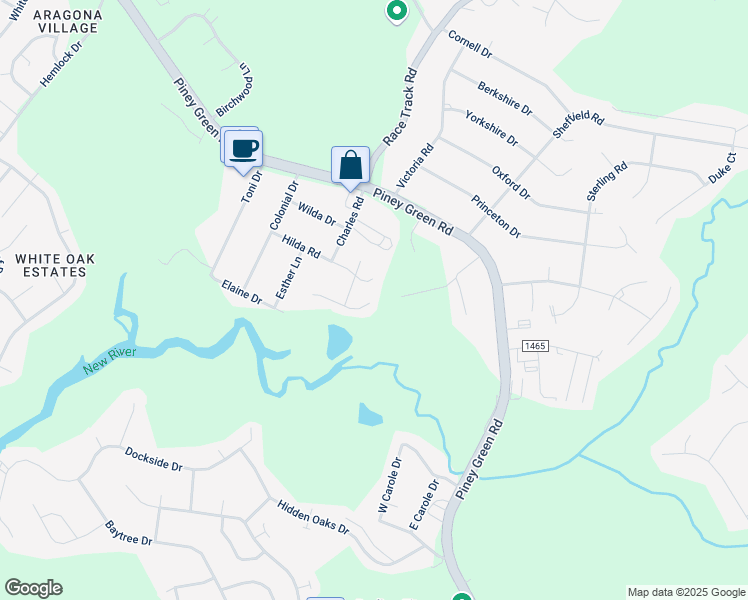 map of restaurants, bars, coffee shops, grocery stores, and more near 100 Easy Street in Jacksonville