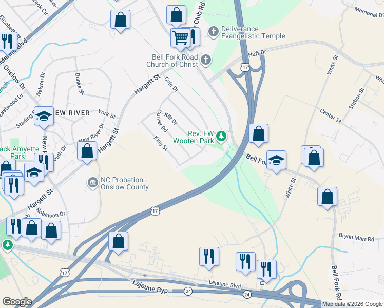map of restaurants, bars, coffee shops, grocery stores, and more near 125 Carver Road in Jacksonville