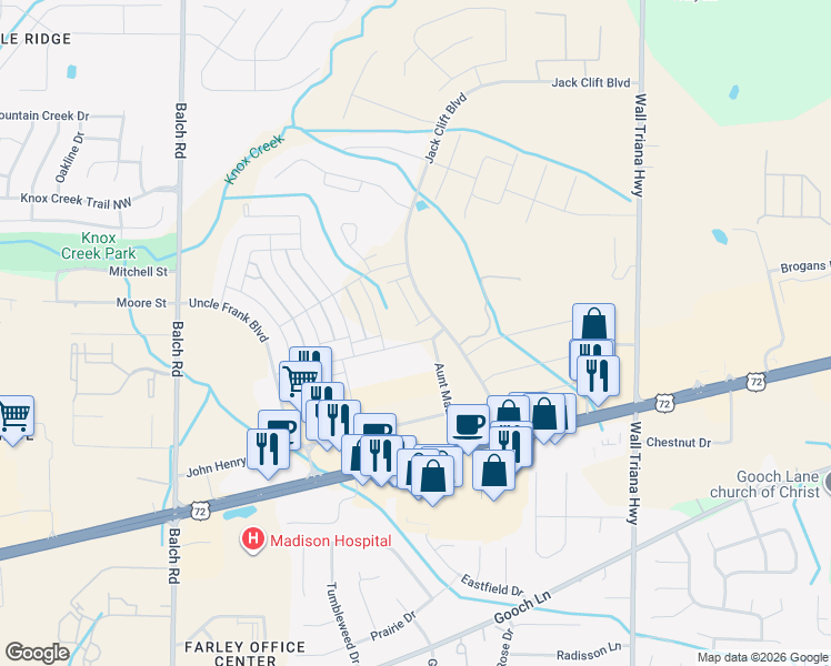 map of restaurants, bars, coffee shops, grocery stores, and more near 8142 U.S. 72 in Madison