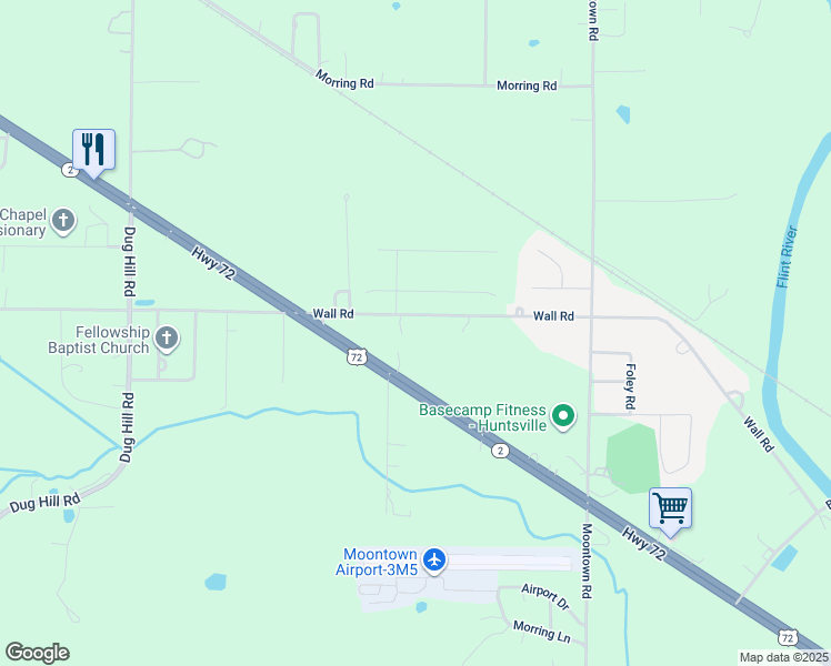 map of restaurants, bars, coffee shops, grocery stores, and more near 1092 Wall Road in Brownsboro