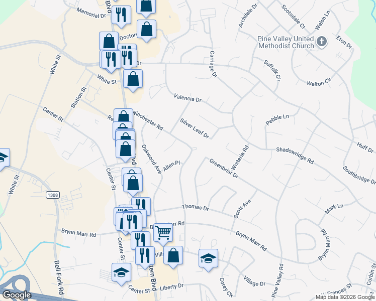 map of restaurants, bars, coffee shops, grocery stores, and more near 614 Winchester Road in Jacksonville