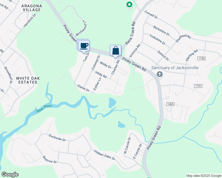 map of restaurants, bars, coffee shops, grocery stores, and more near 233 Easy Street in Jacksonville