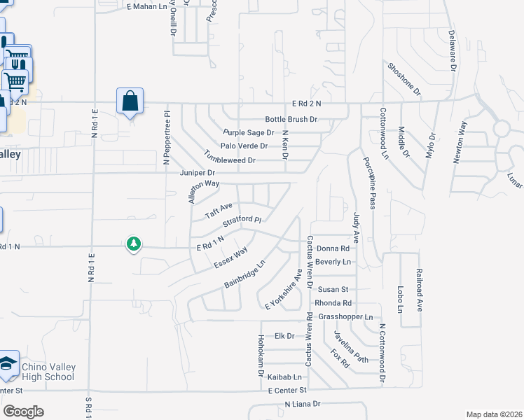 map of restaurants, bars, coffee shops, grocery stores, and more near 1622 Taft Avenue in Chino Valley