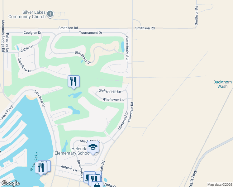 map of restaurants, bars, coffee shops, grocery stores, and more near 15197 Orchard Hill Lane in Helendale