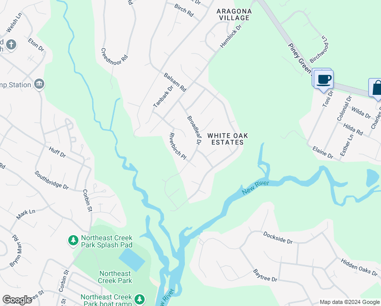 map of restaurants, bars, coffee shops, grocery stores, and more near 134 Broadleaf Drive in Jacksonville