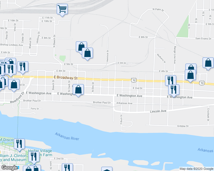 map of restaurants, bars, coffee shops, grocery stores, and more near 1921 East 2nd Street in North Little Rock