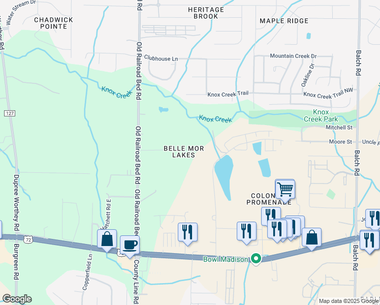 map of restaurants, bars, coffee shops, grocery stores, and more near 8801 Belle Mor Drive Northwest in Madison