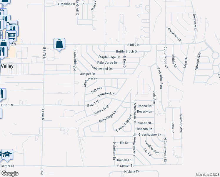 map of restaurants, bars, coffee shops, grocery stores, and more near 1523 Taft Avenue in Chino Valley