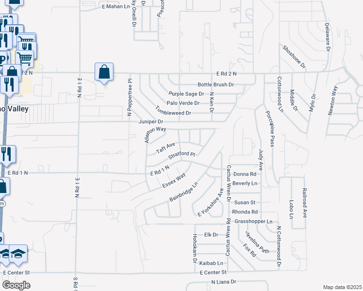 map of restaurants, bars, coffee shops, grocery stores, and more near 1523 Taft Avenue in Chino Valley