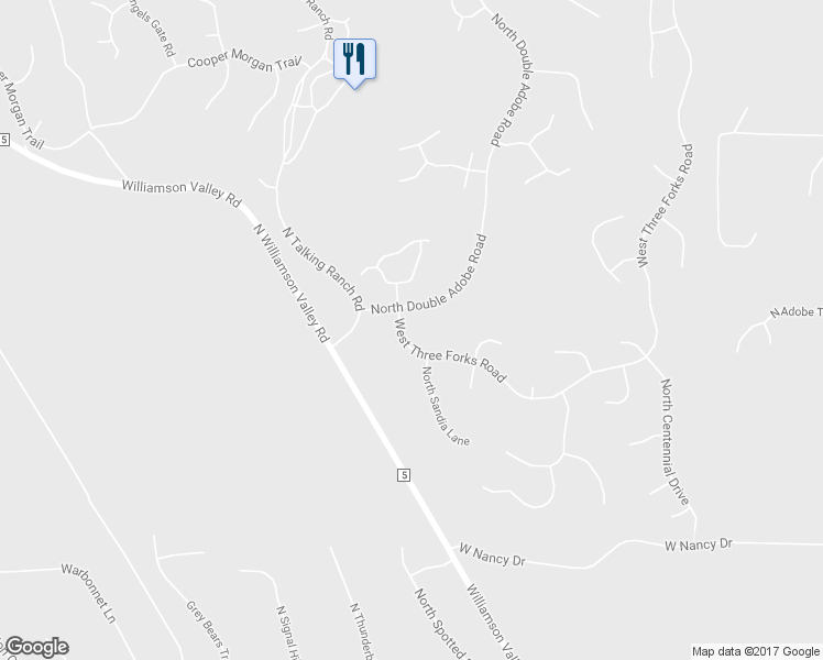 map of restaurants, bars, coffee shops, grocery stores, and more near 5760 West Three Forks Road in Prescott