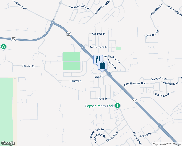 map of restaurants, bars, coffee shops, grocery stores, and more near 1200 Lanny Avenue in Clarkdale