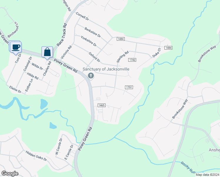 map of restaurants, bars, coffee shops, grocery stores, and more near 303 Walnut Creek Road in Jacksonville