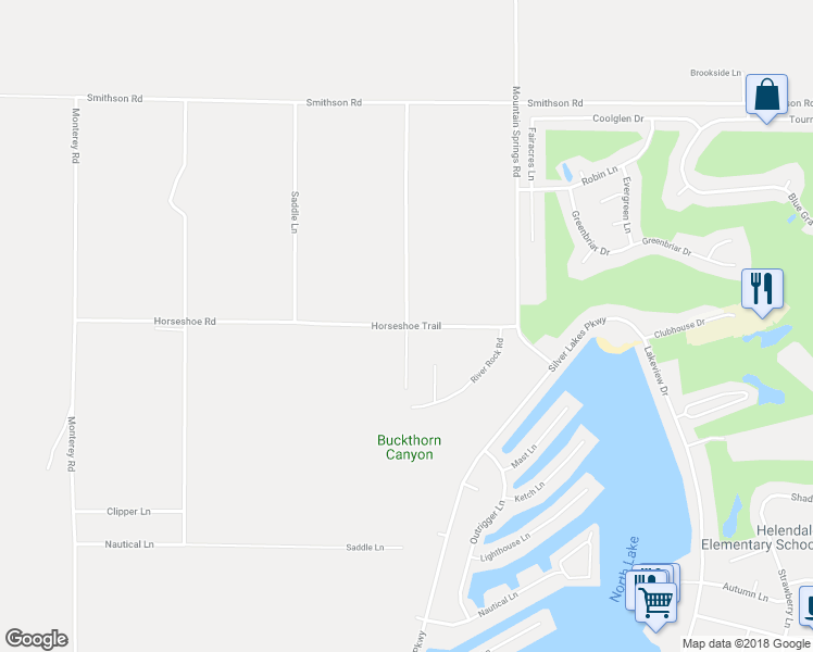 map of restaurants, bars, coffee shops, grocery stores, and more near Horseshoe Trail in San Bernardino County