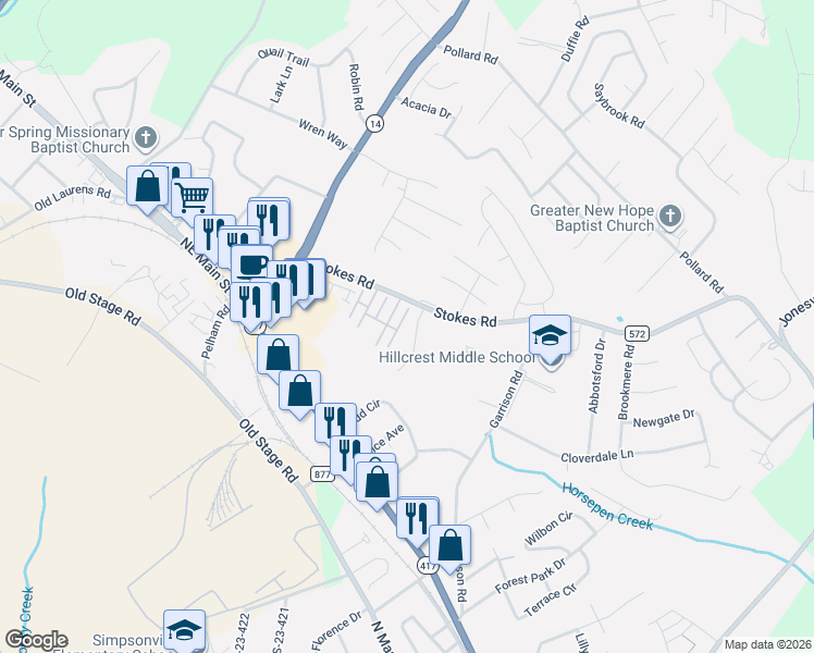 map of restaurants, bars, coffee shops, grocery stores, and more near 506 Spring Point Ct in Simpsonville