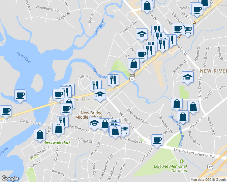 map of restaurants, bars, coffee shops, grocery stores, and more near 460 Marine Blvd in Jacksonville