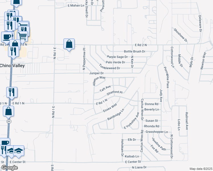 map of restaurants, bars, coffee shops, grocery stores, and more near 1450 Taft Avenue in Chino Valley