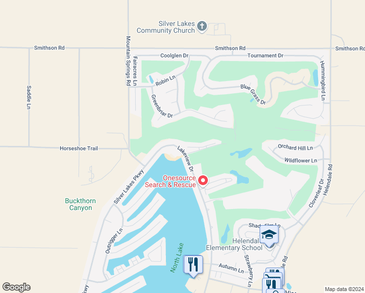 map of restaurants, bars, coffee shops, grocery stores, and more near 14702 Clubhouse Drive in Helendale