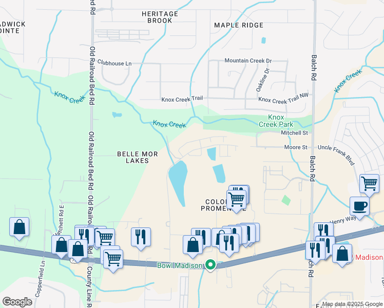 map of restaurants, bars, coffee shops, grocery stores, and more near 362 Kirby Lane in Madison