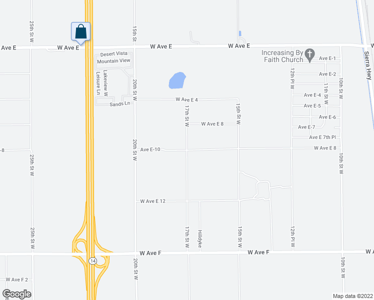 map of restaurants, bars, coffee shops, grocery stores, and more near Avenue E-10 in Lancaster