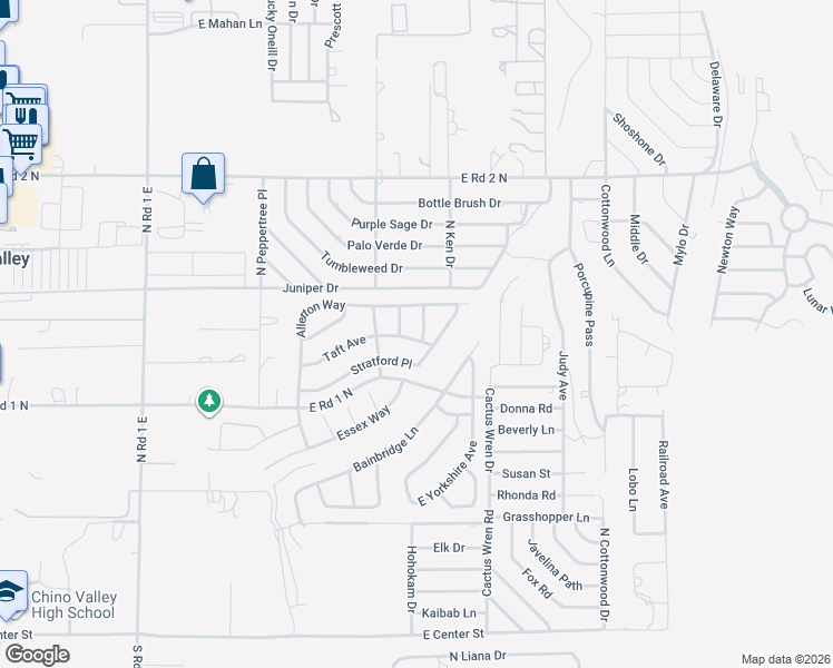 map of restaurants, bars, coffee shops, grocery stores, and more near 1622 Taft Avenue in Chino Valley