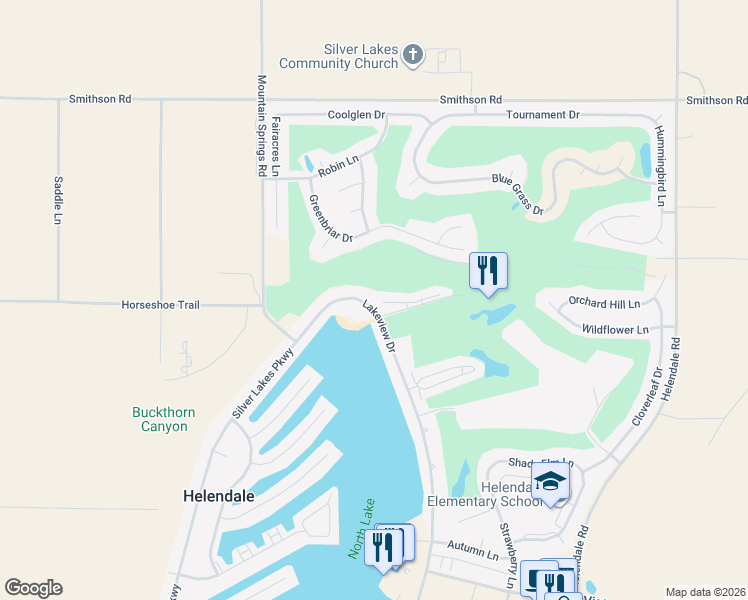map of restaurants, bars, coffee shops, grocery stores, and more near 14702 Clubhouse Drive in Helendale