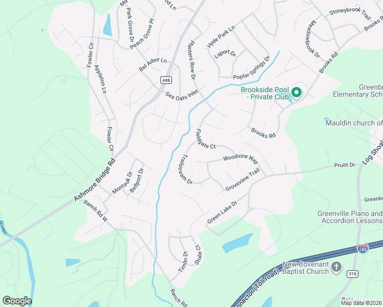 map of restaurants, bars, coffee shops, grocery stores, and more near 9 Trailstream Drive in Mauldin