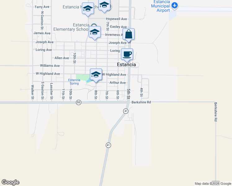 map of restaurants, bars, coffee shops, grocery stores, and more near 606 Leonard Avenue in Estancia