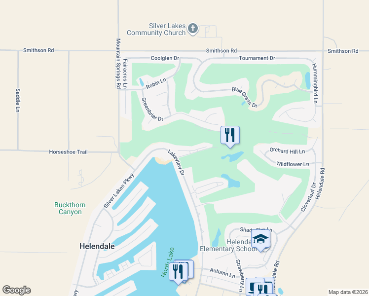 map of restaurants, bars, coffee shops, grocery stores, and more near 14792 Clubhouse Drive in Helendale