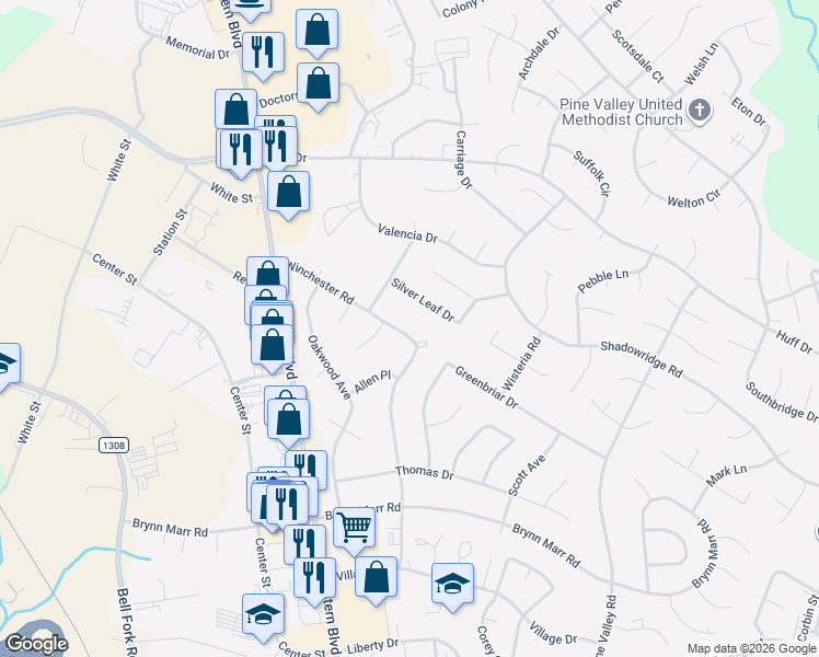 map of restaurants, bars, coffee shops, grocery stores, and more near 616 Winchester Road in Jacksonville