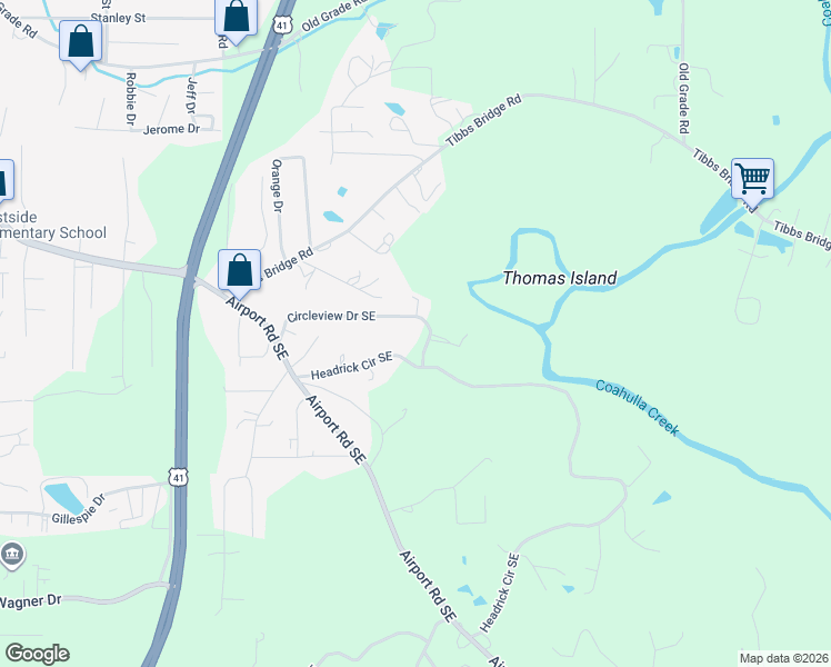 map of restaurants, bars, coffee shops, grocery stores, and more near 3196 Circleview Drive Southeast in Dalton