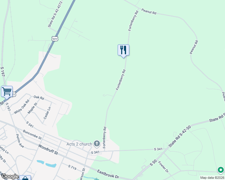 map of restaurants, bars, coffee shops, grocery stores, and more near 301 Fortenberry Road in Woodruff