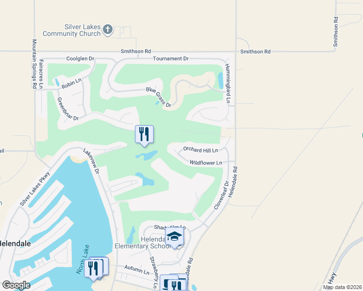 map of restaurants, bars, coffee shops, grocery stores, and more near 15082 Orchard Hill Lane in Helendale