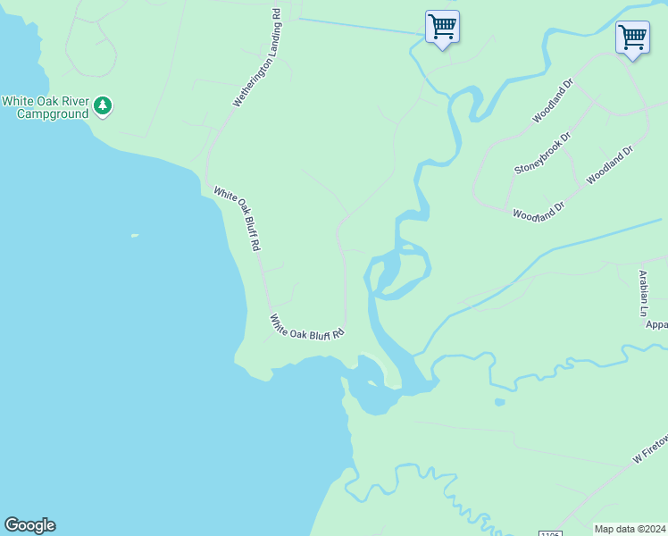 map of restaurants, bars, coffee shops, grocery stores, and more near 185 White Oak Bluff Road in Stella