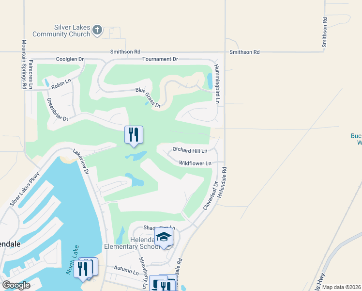 map of restaurants, bars, coffee shops, grocery stores, and more near 15118 Orchard Hill Lane in Helendale