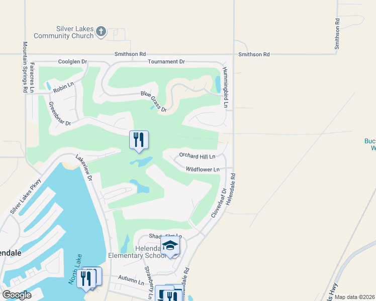 map of restaurants, bars, coffee shops, grocery stores, and more near 15118 Orchard Hill Lane in Helendale