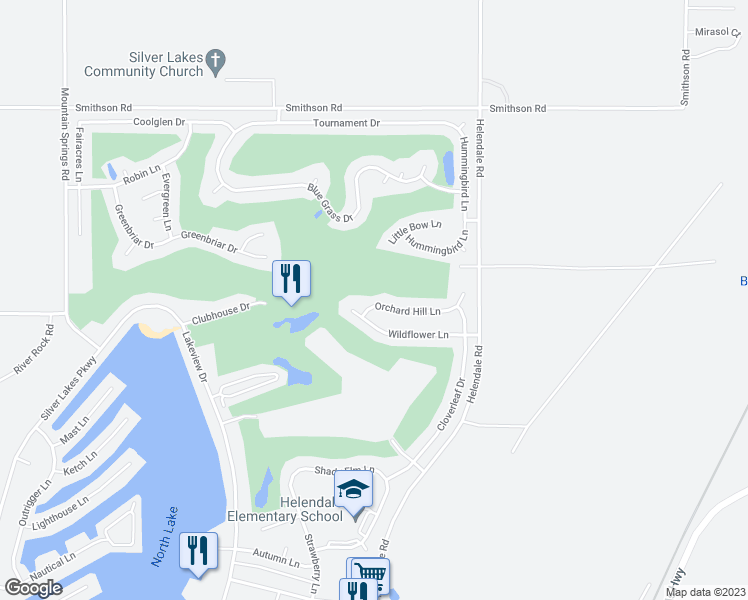 map of restaurants, bars, coffee shops, grocery stores, and more near 15090 Orchard Hill Lane in Helendale