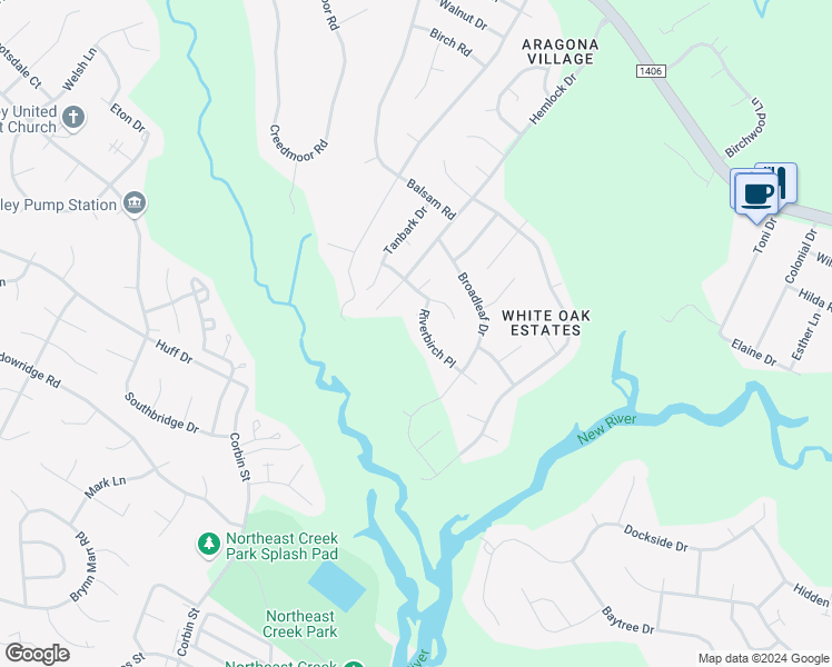 map of restaurants, bars, coffee shops, grocery stores, and more near 108 Riverbirch Place in Jacksonville