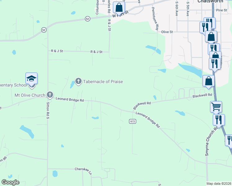 map of restaurants, bars, coffee shops, grocery stores, and more near 585 Blackwell Road in Chatsworth