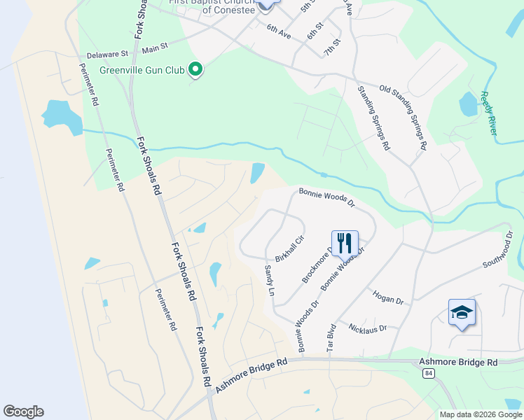 map of restaurants, bars, coffee shops, grocery stores, and more near 127 Birkhall Circle in Greenville
