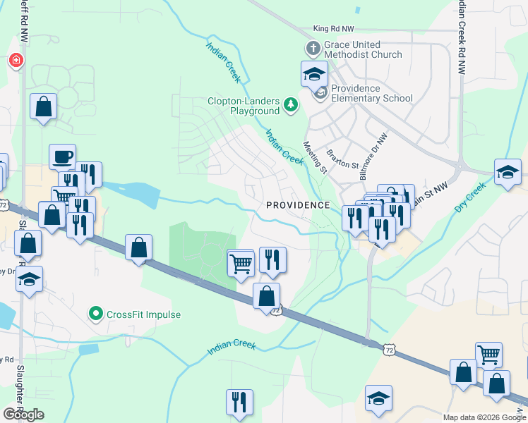 map of restaurants, bars, coffee shops, grocery stores, and more near 19 Bridgham Street Northwest in Huntsville