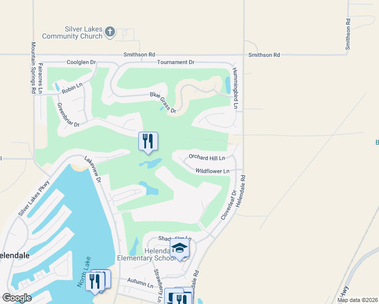 map of restaurants, bars, coffee shops, grocery stores, and more near 15090 Orchard Hill Lane in Helendale