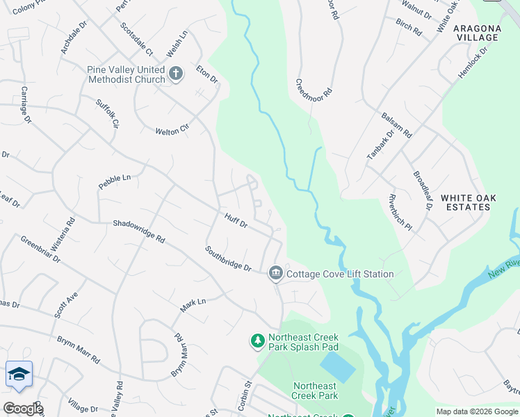 map of restaurants, bars, coffee shops, grocery stores, and more near 104 Fairwood Court in Jacksonville