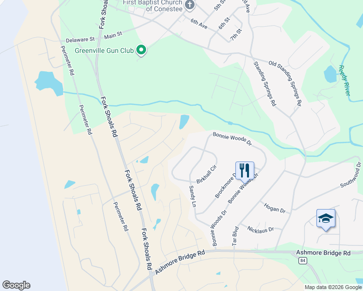 map of restaurants, bars, coffee shops, grocery stores, and more near 140 Birkhall Circle in Greenville