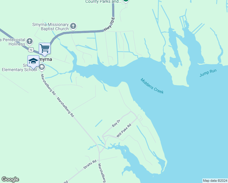 map of restaurants, bars, coffee shops, grocery stores, and more near 301 Bay Drive in Smyrna