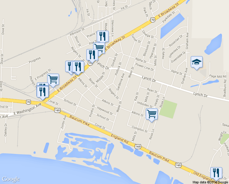 map of restaurants, bars, coffee shops, grocery stores, and more near 4832 Rogers Street in North Little Rock