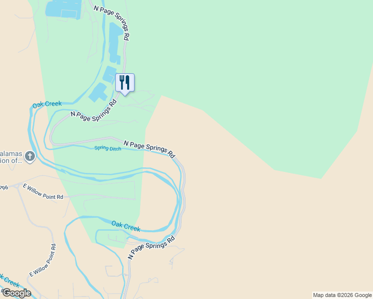 map of restaurants, bars, coffee shops, grocery stores, and more near 1345 North Page Springs Road in Cornville