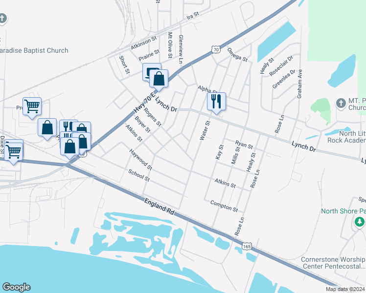 map of restaurants, bars, coffee shops, grocery stores, and more near 4823 Rogers Street in North Little Rock
